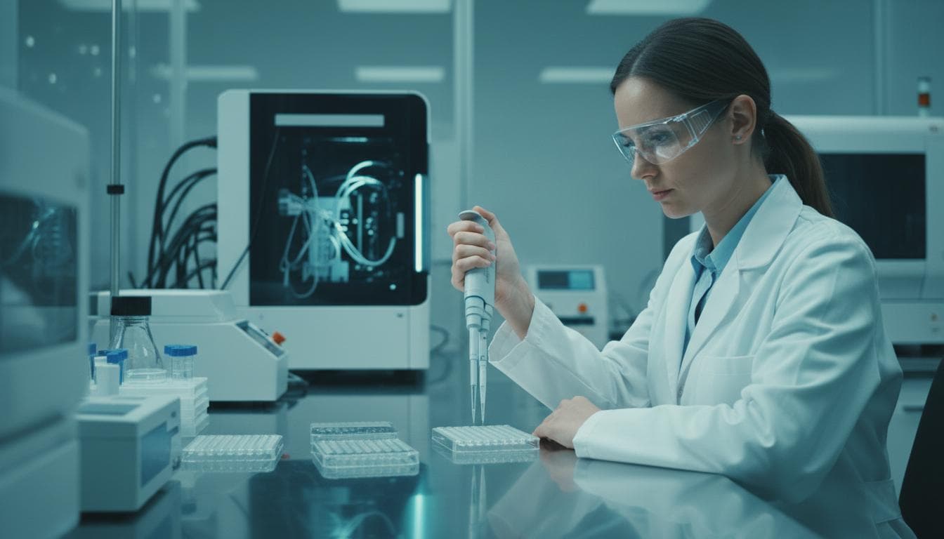 Scientist pipetting in a modern laboratory